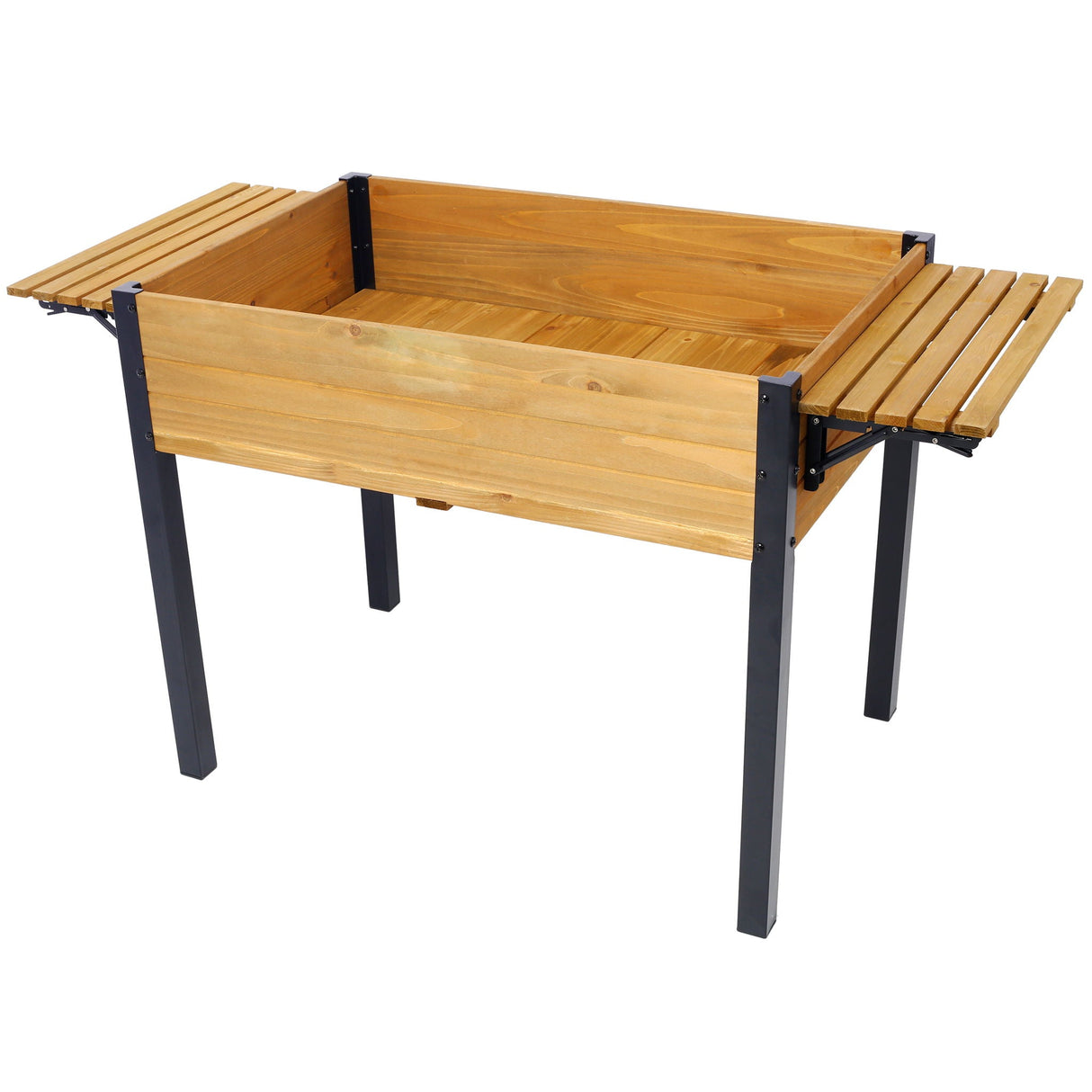 Raised Garden Bed With Metal Legs And Folding Storage Shelf