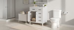 30" White Bathroom Vanity with Ceramic Sink