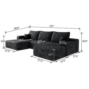 107" Cloud Sectional Sofa with Ottoman