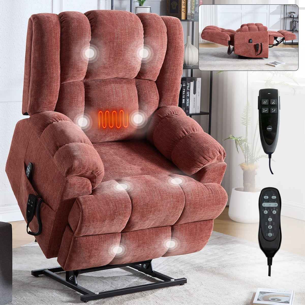 Dual Motor Heat Massage Electric Power Lift Recliner with Smooth Lift - Red or Blue
