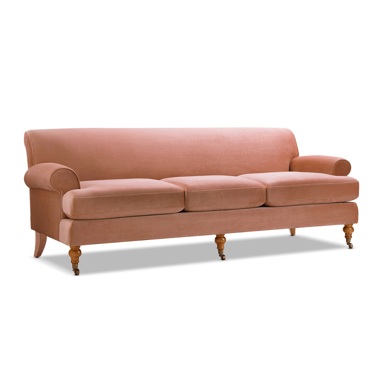 Alana lawson three-cushion tightback sofa, peach orange velvet