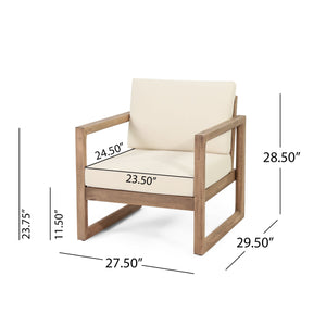 Set of 2 Outdoor Acacia Wood Patio Club Chairs with Beige Cushions