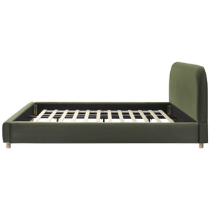 King Size Platform Bed with Velvet Fabric and Curved Headboard