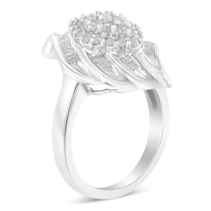 .925 Sterling Silver Â¾ Cttw Round and Baguette Cut Diamond Stair-Stepped Cluster Waterfall Cocktail Ring (I-J Color, I2-I3 Clarity) - Size 6