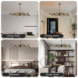 34" Modern Industrial Sputnik Chandelier 8-Light Black and Gold Metal Pendant Light