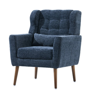 Modern Accent Chair, Arm Chairs For Living Room, Upholstered Mordern Armchair, Comfy Soft Padded Lounge Chair In Small Space, Bedroom, With Pillow, Solid Wood Leg