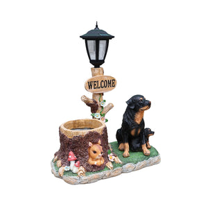 Rottweiler Dog Family Planter Statue