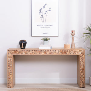 Rustic Wood Console Table with Natural Log Accents – 62 Entryway Table, Narrow Sofa Table, Hallway Accent Table – Modern Farmhouse Style