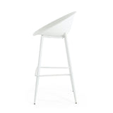 Modern Gable Outdoor Barstool Set of 2 with Weather-Resistant Plastic and Iron in White