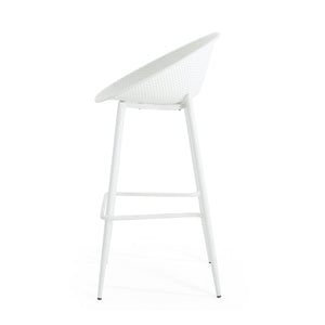 Modern Gable Outdoor Barstool Set of 2 with Perforated Design - White
