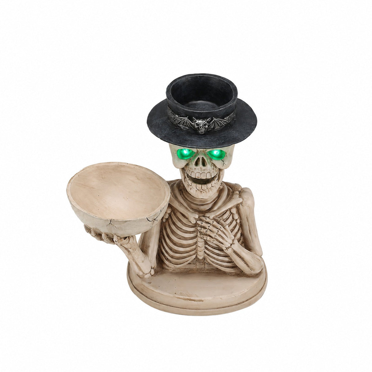 Halloween Skeleton Figurine with Storage Bowl & Candle Holder