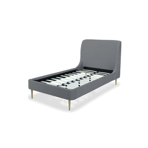 Mid-Century Modern Upholstered Bed With Curved Headboard