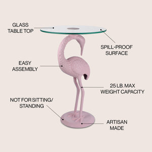 Blanche 25" Classic Mid-Century Glass Top Flamingo End Table, Pink
