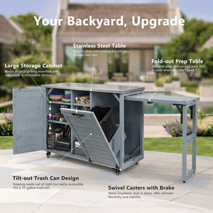 K&K 78.3' Outdoor Kitchen Island with Foldable Grill Table