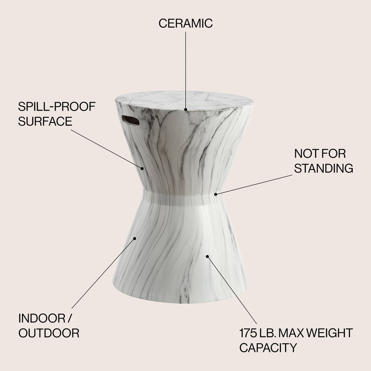 African white marble finish ceramic garden stool - Tuesday Morning - Outdoor Tables