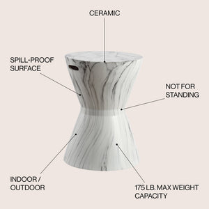 African white marble finish ceramic garden stool - Tuesday Morning - Outdoor Tables