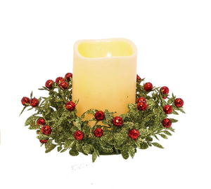 Berry Candle Ring with LED Candle - Red Berries