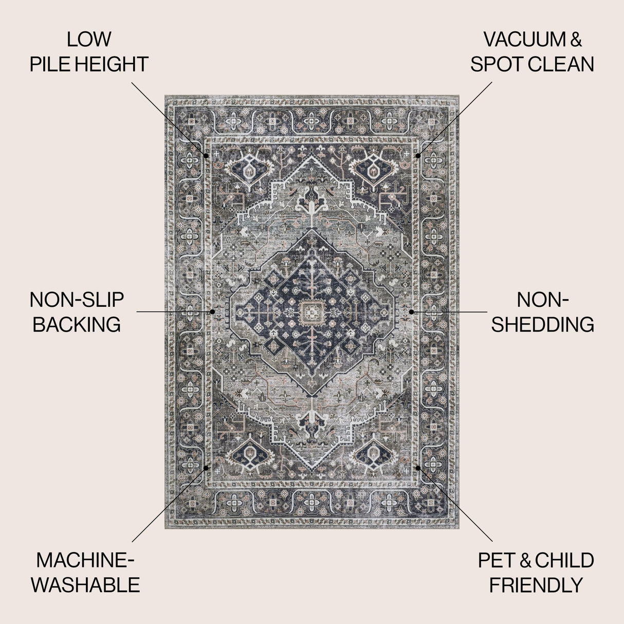 Alacati Ogee Medallion Machine - Washable Area Rug - Tuesday Morning - Area Rugs