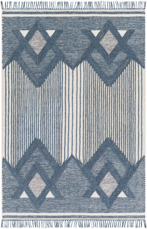 Aldbourne Blue Tassel Flatweave Wool Rug - Clearance
