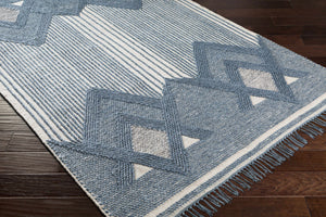 Aldbourne Blue Tassel Flatweave Wool Rug - Clearance