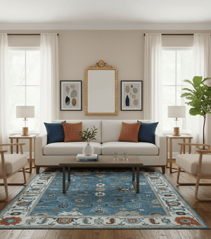 Allure Custom Made Modern Oushak Blue And Ivory Hand Tufted Wool Rug