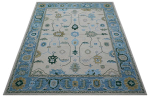 Allure Custom Made Traditional Oushak Beige And Blue Hand Tufted Wool Rug
