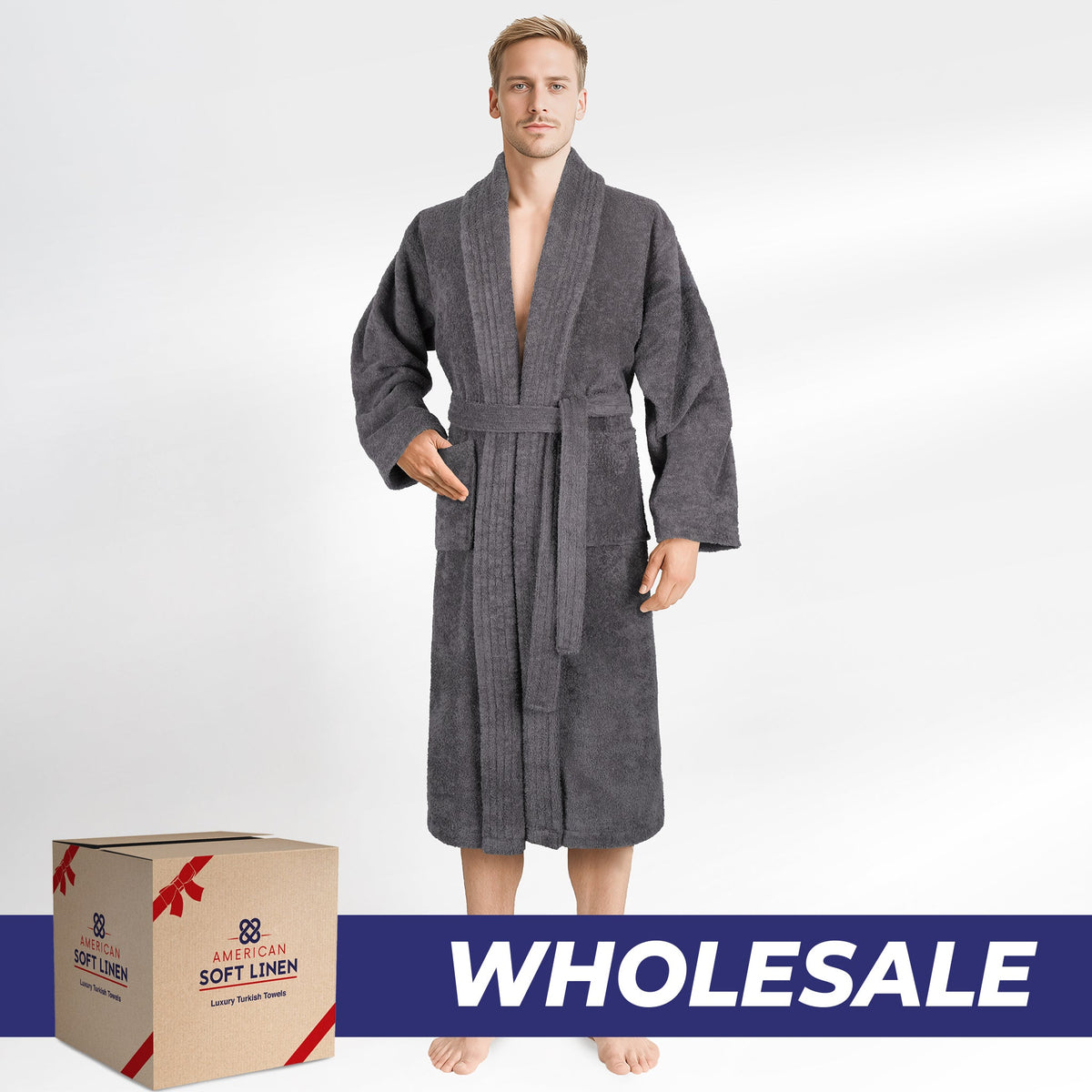 American Soft Linen Luxury Men’s Robe – 100% Cotton, Quick Dry, Turkish Bathrobe for Wholesale