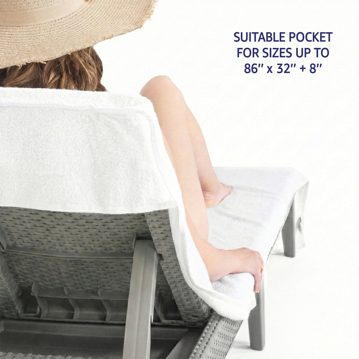 American Soft Linen 2 Pack Chaise Lounge Covers with Pocket, 86" x 32" Oversized Beach and Pool Lounge Chair Towels