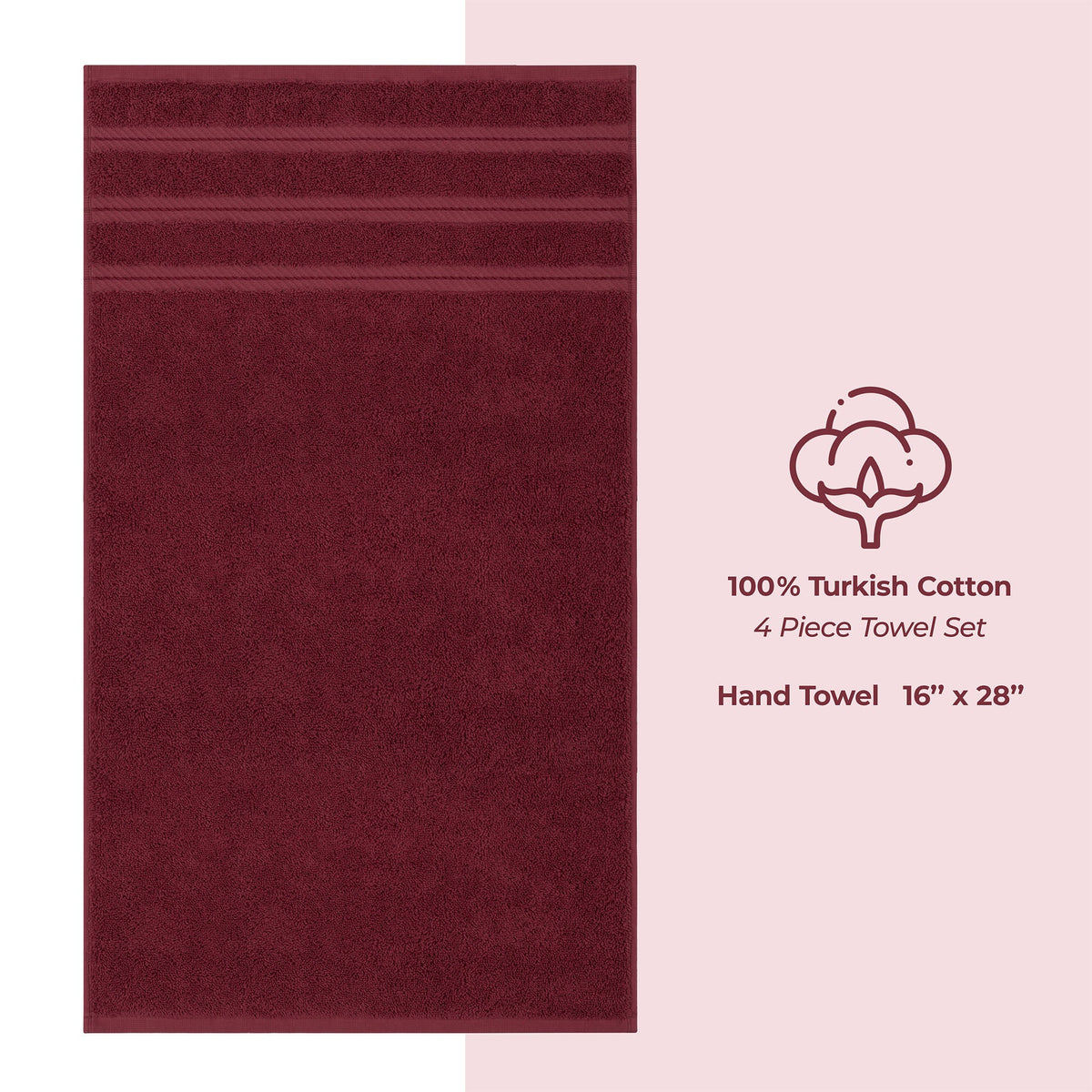 4 Piece 100% Cotton Turkish Towels, Hand Towel Set, Soft, Absorbent, Quick Dry - 28 Set Case Pack