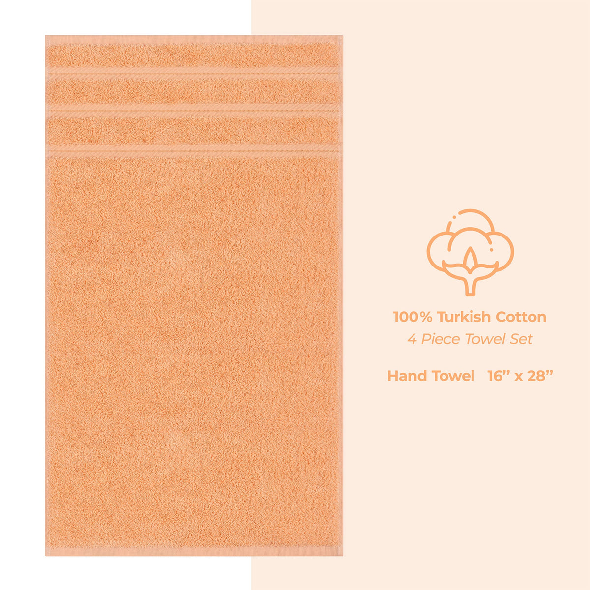 4 Piece 100% Cotton Turkish Towels, Hand Towel Set, Soft, Absorbent, Quick Dry - 28 Set Case Pack