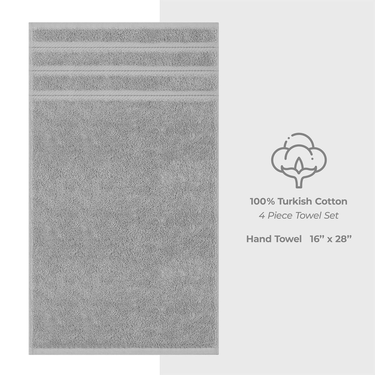 4 Piece 100% Cotton Turkish Towels, Hand Towel Set, Soft, Absorbent, Quick Dry - 28 Set Case Pack