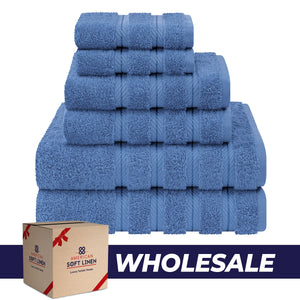 6 Piece 100% Cotton Turkish Bulk Bath Towels - Wholesale Premium Towel Sets - 10 Set Case Pack