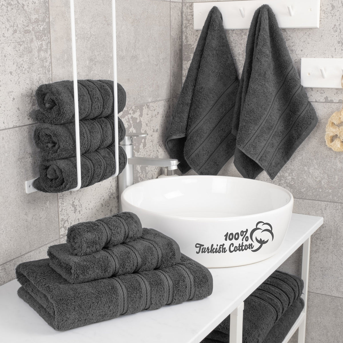 6 Piece 100% Cotton Turkish Bulk Bath Towels - Wholesale Premium Towel Sets - 10 Set Case Pack