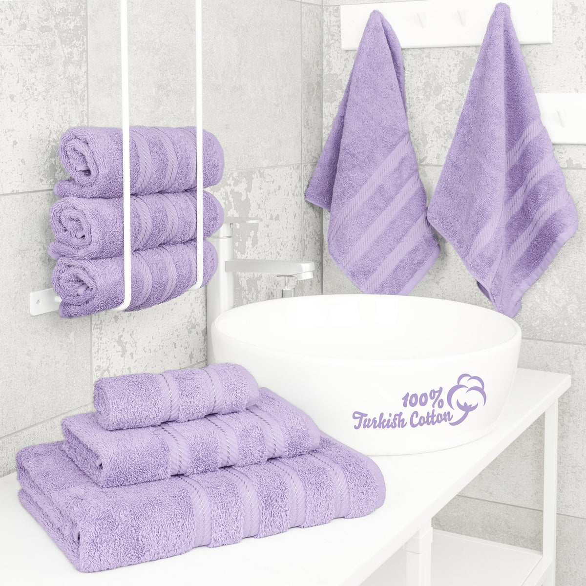 6 Piece 100% Cotton Turkish Bulk Bath Towels - Wholesale Premium Towel Sets - 10 Set Case Pack
