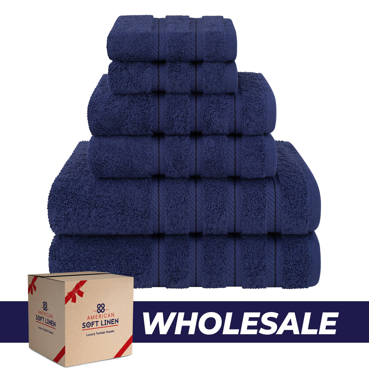 6 Piece 100% Cotton Turkish Bulk Bath Towels - Wholesale Premium Towel Sets - 10 Set Case Pack