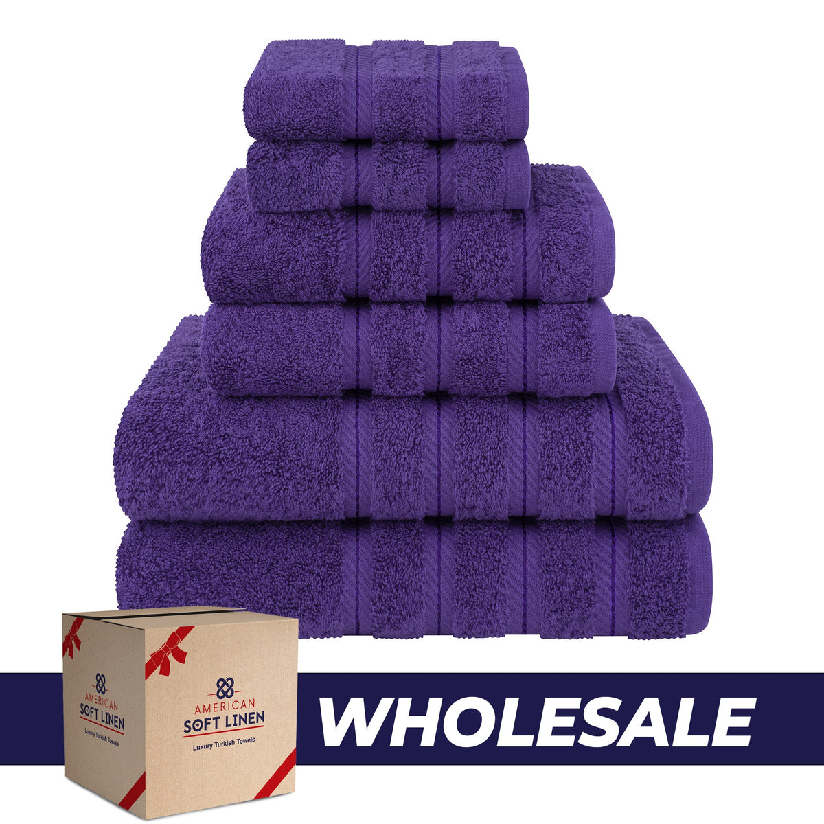 6 Piece 100% Cotton Turkish Bulk Bath Towels - Wholesale Premium Towel Sets - 10 Set Case Pack