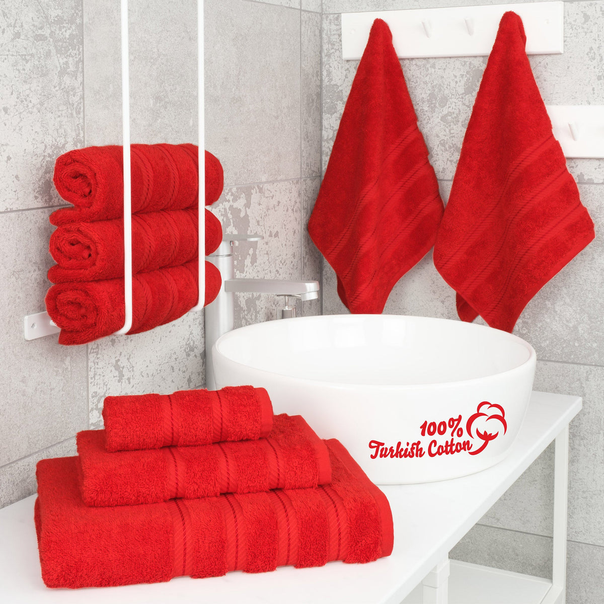 6 Piece 100% Cotton Turkish Bulk Bath Towels - Wholesale Premium Towel Sets - 10 Set Case Pack