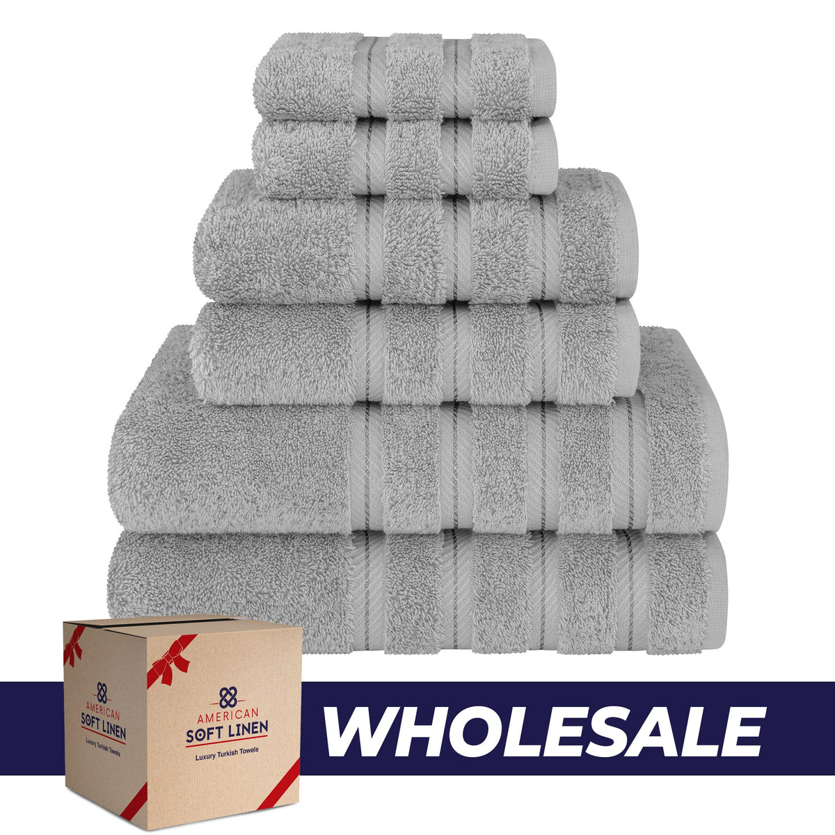 6 Piece 100% Cotton Turkish Bulk Bath Towels - Wholesale Premium Towel Sets - 10 Set Case Pack