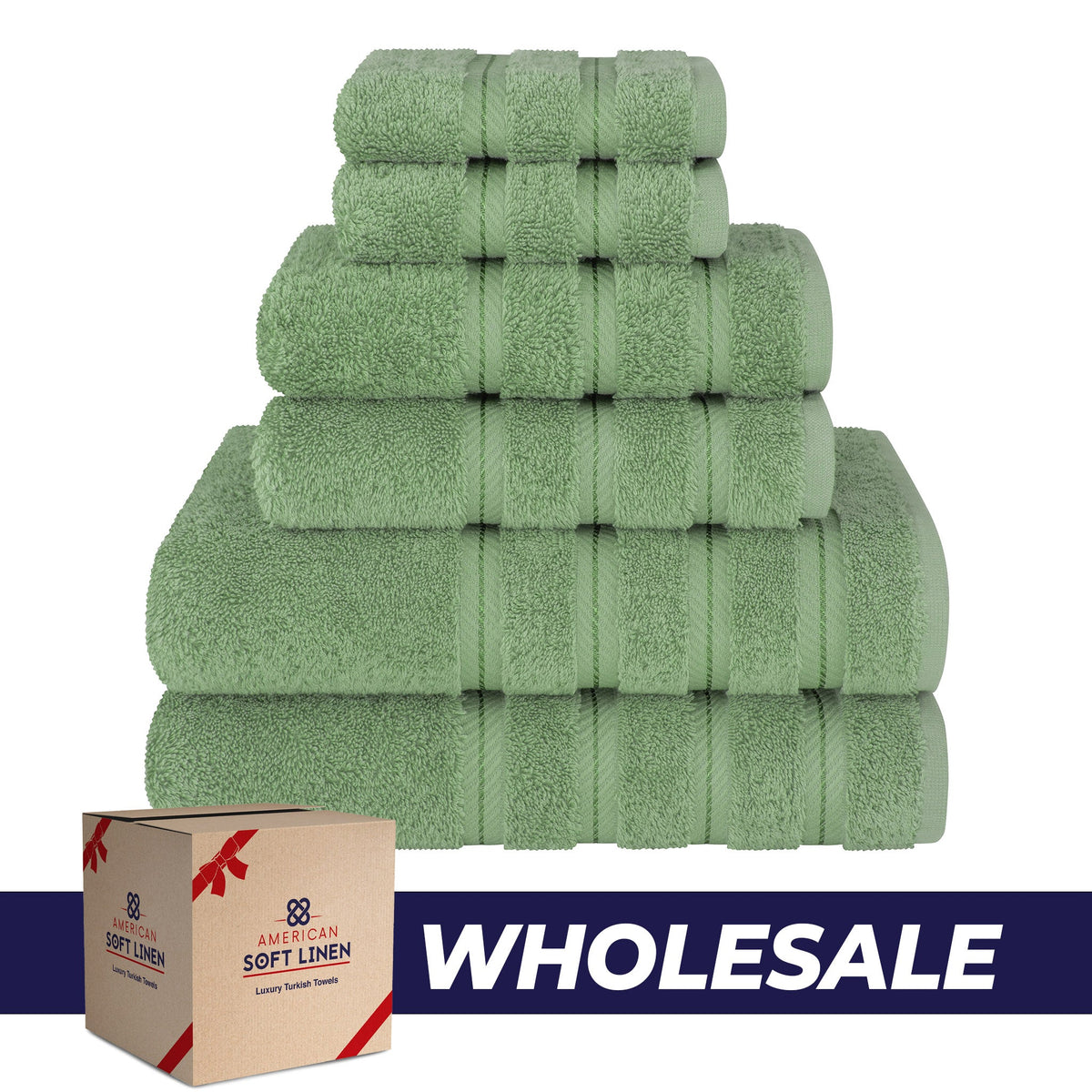 6 Piece 100% Cotton Turkish Bulk Bath Towels - Wholesale Premium Towel Sets - 10 Set Case Pack