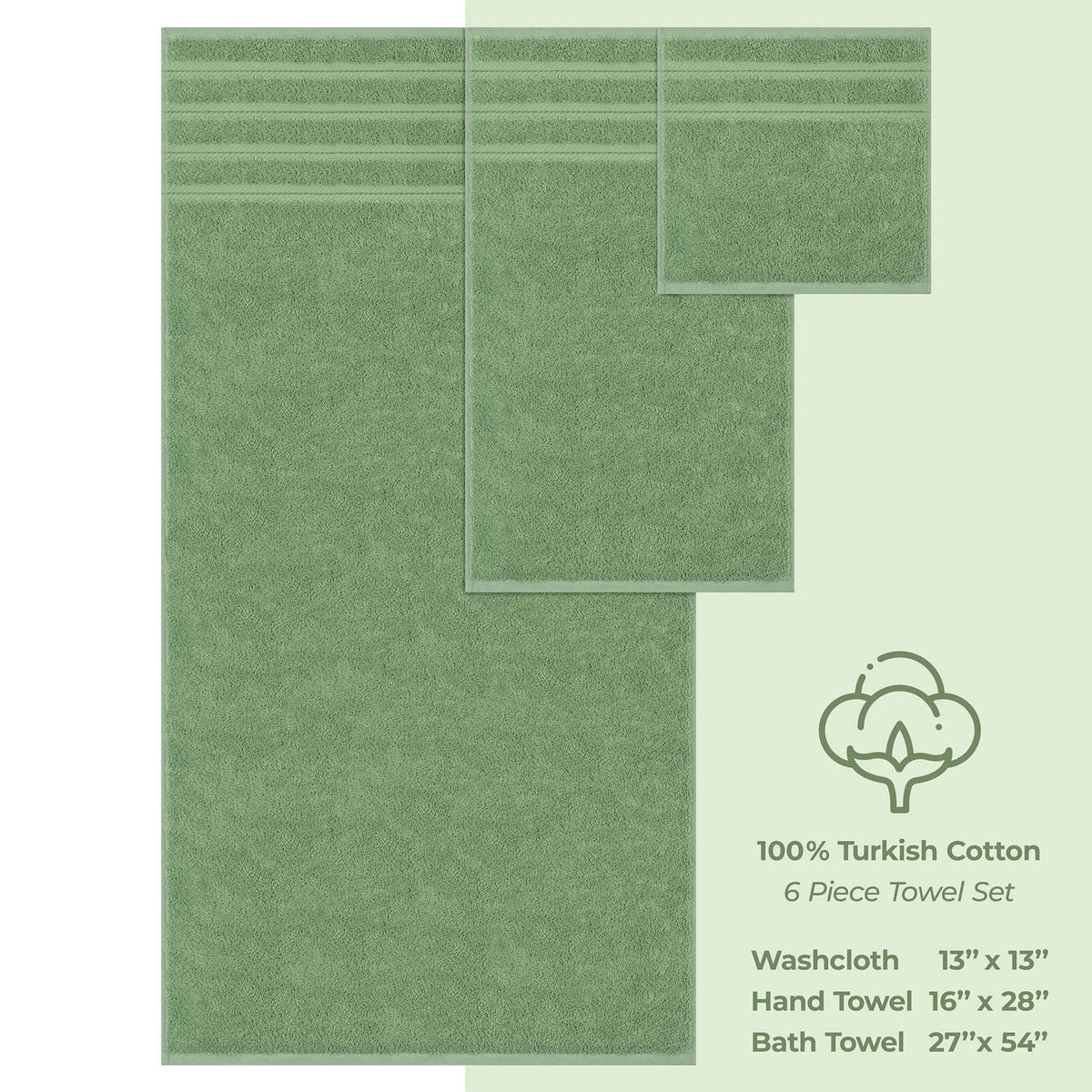 6 Piece 100% Cotton Turkish Bulk Bath Towels - Wholesale Premium Towel Sets - 10 Set Case Pack