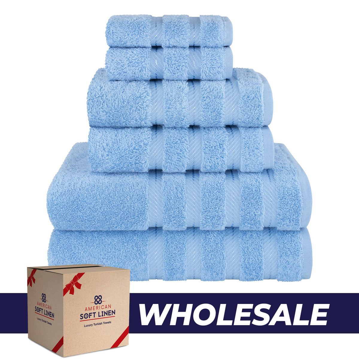 6 Piece 100% Cotton Turkish Bulk Bath Towels - Wholesale Premium Towel Sets - 10 Set Case Pack
