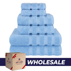6 Piece 100% Cotton Turkish Bulk Bath Towels - Wholesale Premium Towel Sets - 10 Set Case Pack