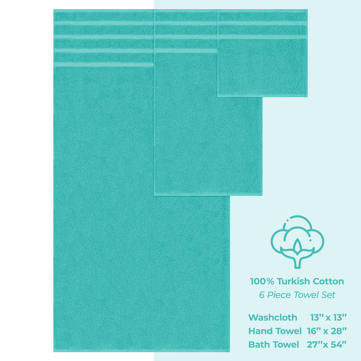 6 Piece 100% Cotton Turkish Bulk Bath Towels - Wholesale Premium Towel Sets - 10 Set Case Pack