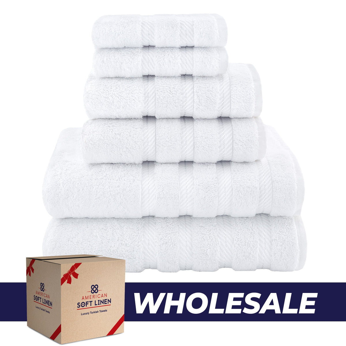 6 Piece 100% Cotton Turkish Bulk Bath Towels - Wholesale Premium Towel Sets - 10 Set Case Pack