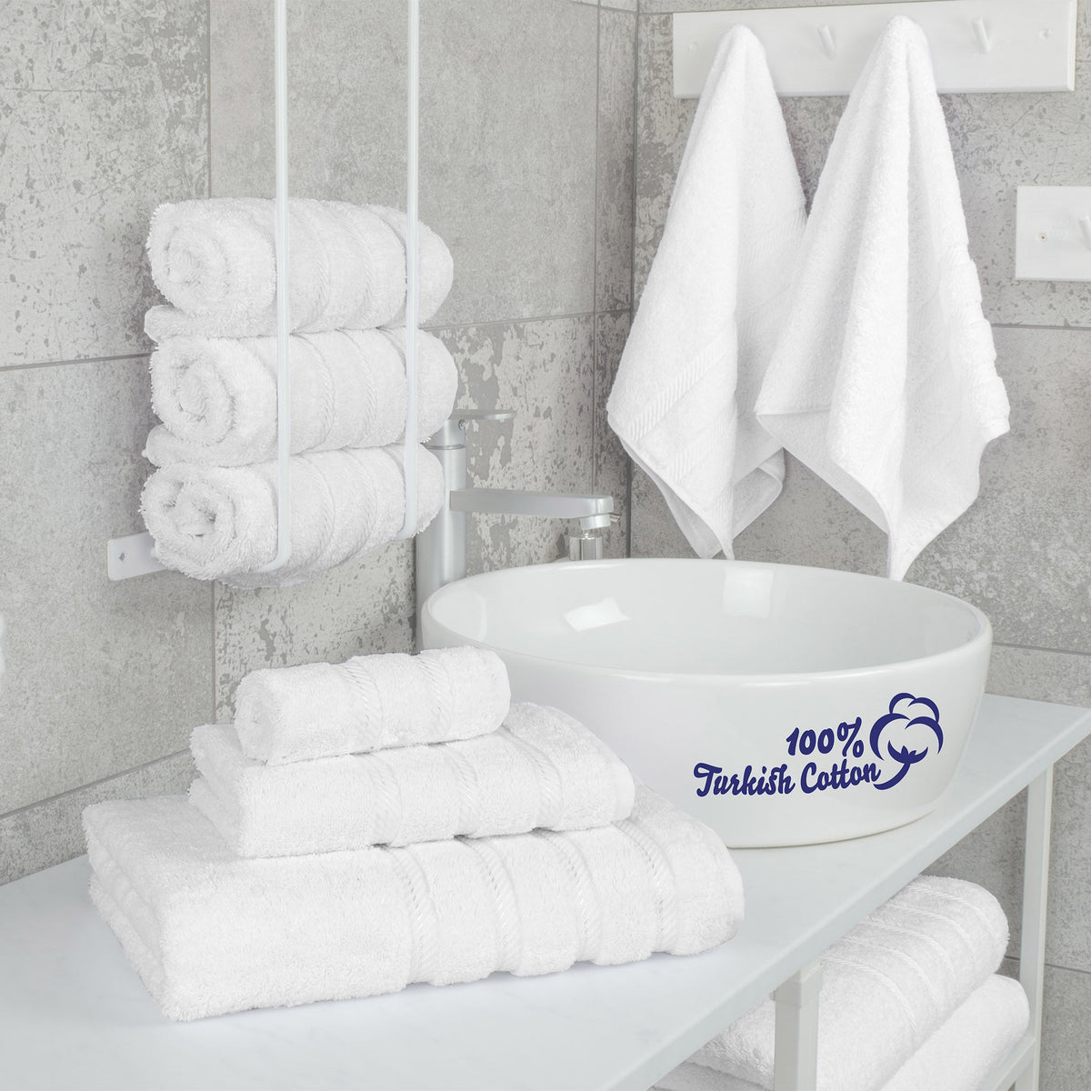 6 Piece 100% Cotton Turkish Bulk Bath Towels - Wholesale Premium Towel Sets - 10 Set Case Pack
