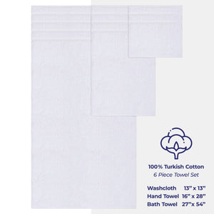 6 Piece 100% Cotton Turkish Bulk Bath Towels - Wholesale Premium Towel Sets - 10 Set Case Pack