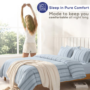 Wholesale 100% Washed Cotton Percale Duvet Cover Set – 200TC Yarn-Dyed Striped Hotel Bedding Set
