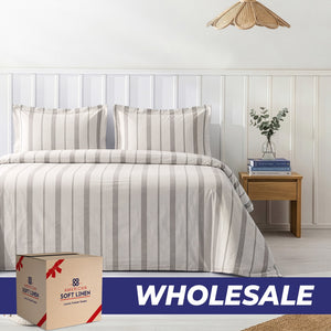 Wholesale 100% Washed Cotton Percale Duvet Cover Set – 200TC Yarn-Dyed Striped Hotel Bedding Set