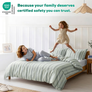 Wholesale 100% Washed Cotton Percale Duvet Cover Set – 200TC Yarn-Dyed Striped Hotel Bedding Set