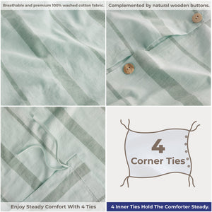 Wholesale 100% Washed Cotton Percale Duvet Cover Set – 200TC Yarn-Dyed Striped Hotel Bedding Set